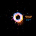 Advanced analysis, big data logo, light bulb abstract vector icon. Isolated orange and blue color polygons shape