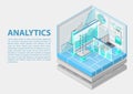 Advanced Analytics isometric vector illustration. Abstract 3D infographic with mobile devices and data dashboards