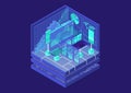 Advanced Analytics isometric vector illustration. Abstract 3D infographic with mobile devices and data dashboards