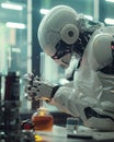 Advanced Android Robot Humanoid Performs Chemical Research in a Modern Laboratory