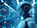 Advanced Artificial Intelligence Robot, Futuristic Humanoid Cyborg, Machine Learning Technology, Digital Data Processing Concept Royalty Free Stock Photo