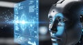 Advanced artificial intelligence robot interface displaying complex data and futuristic technology Royalty Free Stock Photo