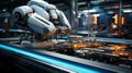 An advanced automated spacecraft production facility utilizes sophisticated robotics for assembly