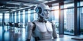 Advanced Automation in a Modern Office A Futuristic Workspace Featuring Intelligent Robotics and CuttingEdge Design