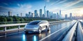 Advanced autonomous vehicle on a futuristic highway Generative AI