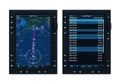 Advanced aviation flight planning system displaying light plane route and waypoint data on dual screens Royalty Free Stock Photo