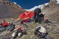 Advanced base camp 5,800m for Chashkin Sar peak where climbers prepare the equipment for the next day