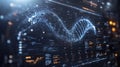 Advanced biometric interface showcasing a glowing DNA helix and complex scientific data in a futuristic display. Royalty Free Stock Photo