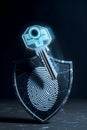 Advanced Biometric Security Concept With Fingerprint Shield And Digital Access Key Protection Royalty Free Stock Photo