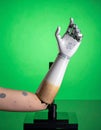Advanced Bionic Prosthetic Arm on Green Screen Royalty Free Stock Photo