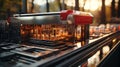 Advanced bioprinter in lab detailed view of components, empty cartridges, printing progress display
