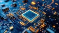 Advanced chip tech with complex circuits and glowing features Royalty Free Stock Photo