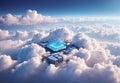 Advanced Cloud Computing Facility Surrounded by Dramatic Clouds in Bright Blue Sky Royalty Free Stock Photo