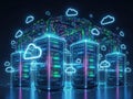 Advanced cloud computing infrastructure with interconnected data servers and networks Royalty Free Stock Photo