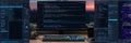 Advanced Coding Setup at Sunset With Multiple Screens Displaying Programming Code and Data Analysis Tools Royalty Free Stock Photo