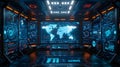 Advanced Command Center for Global Analytics. Concept Control Room Integration, Data Visualization, Real-time Monitoring, Decision