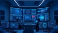 Advanced Command Center with Multiple Monitors and Data Visualization Royalty Free Stock Photo