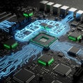 Advanced Computer Processor Board With Glowing Electronic Circuits Royalty Free Stock Photo