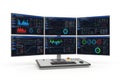 Advanced control panel with multiple screens displaying data and graphs Royalty Free Stock Photo