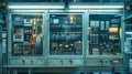 An advanced control panel showcases a complex array of switches, wires, and power boards in a sleek, illuminated cabinet Royalty Free Stock Photo