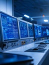 Advanced Control Room Monitoring System Hightech control center multiple screens display data complex systems monitoring