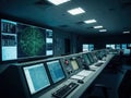 Advanced control room with multiple computer screens Royalty Free Stock Photo