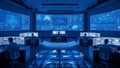 Advanced Control Room with Multiple Screens and Operators Royalty Free Stock Photo