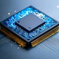 Advanced CPU Microchip on a Glowing Circuit Board Royalty Free Stock Photo