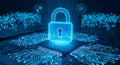 Advanced cybersecurity glowing padlock microchip data privacy Royalty Free Stock Photo