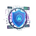 Advanced cybersecurity shield with digital encryption and network protection elements Royalty Free Stock Photo