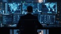Advanced cybersecurity tech monitoring threats protecting digital systems cloud network ensuring secure digital business