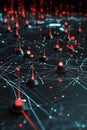 An advanced 3D map with dynamic network paths and clustered geotags. Royalty Free Stock Photo