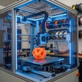 Advanced 3d printer crafting a geometric object Royalty Free Stock Photo