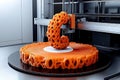Advanced 3 d printer creating complex orange object with intricate lattice structure Royalty Free Stock Photo