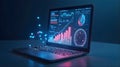 Advanced Data Analysis Laptop Displaying Financial Graphs and High-Tech Metrics Royalty Free Stock Photo