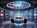 Advanced Data Analytics Center with High-Tech Monitors and Global Projections Royalty Free Stock Photo