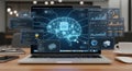 Advanced data analytics and neural network visualization on a modern laptop screen Royalty Free Stock Photo