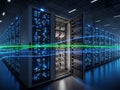 Advanced data center with connected servers and active data transfer Royalty Free Stock Photo