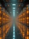 Advanced data center interior with glowing servers and reflective floor in an industrial setting Royalty Free Stock Photo