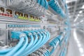 Advanced Data Center Network Infrastructure with Blue Ethernet Cables for High-Speed Connectivity Generative AI Royalty Free Stock Photo