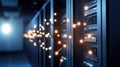 Advanced data center server room with blurred lights and modern network equipment Royalty Free Stock Photo