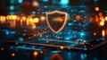 Advanced Data Secure Shield on Smart Technology Network with Innovative Cyber Security Safeguards Royalty Free Stock Photo