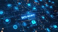 Advanced data security technology with interconnected icons and glowing lines in a digital landscape Royalty Free Stock Photo