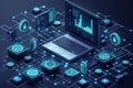 Advanced digital analysis platform with graphs, data and technology elements depicted