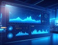 Advanced Digital Analytics Dashboard Interface Showing Financial Charts and Big Data Visualization Technology Royalty Free Stock Photo