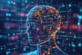 Advanced digital humanoid head with a network of glowing circuits and data streams Royalty Free Stock Photo