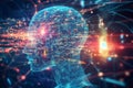 An advanced digital interface, displaying glowing AI-driven neural connections, cybernetic energy