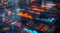 An advanced digital interface with glowing data analytics, displaying graphs, histograms, and statistics on a futuristic Royalty Free Stock Photo