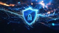Advanced Digital Security Shield with Cyber Lock on Network Background