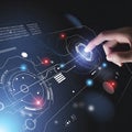 Advanced Digital Technology Hand Interaction on Futuristic UI with Binary Data Display Royalty Free Stock Photo